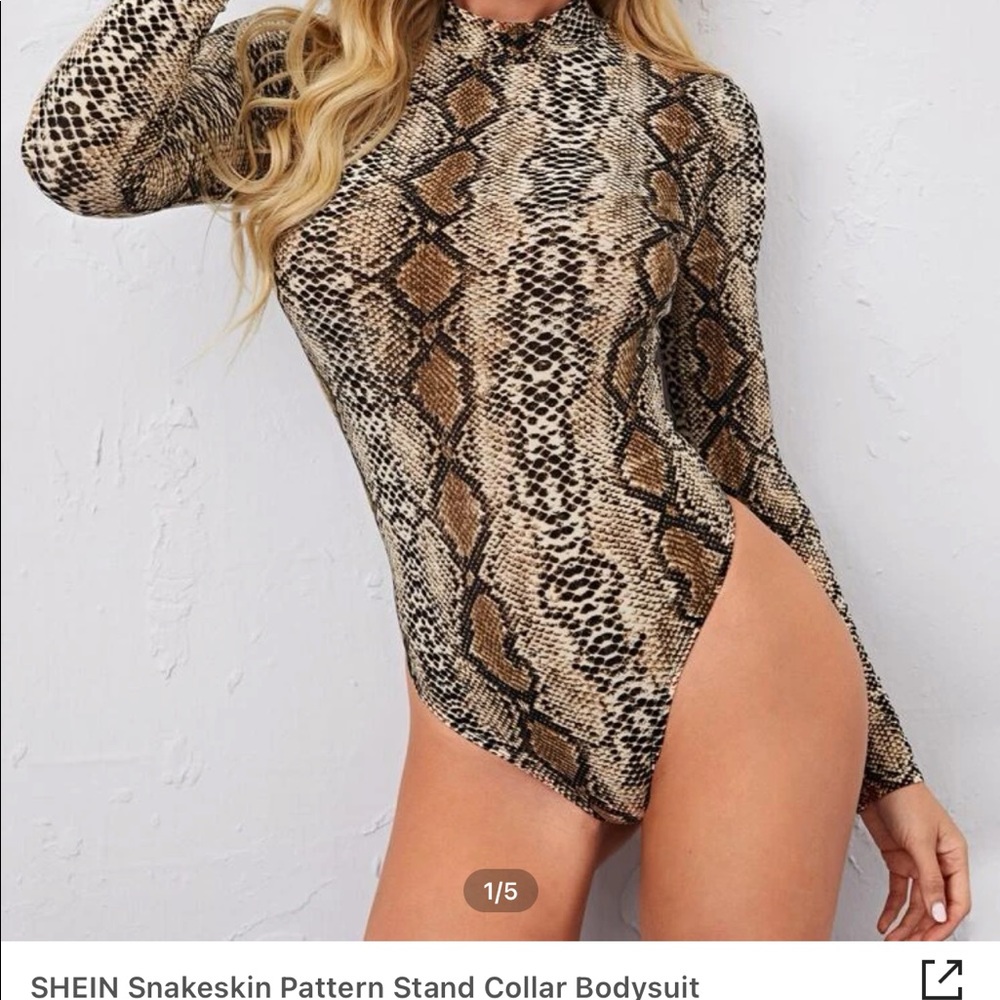 SHEIN Snakeskin Pattern Stand Collar Bodysuit